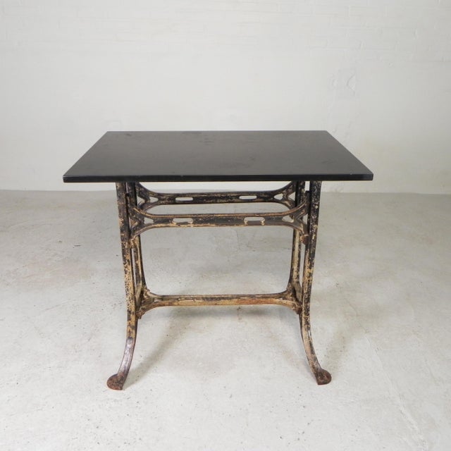 Industrial Cast Iron Garden Table with Stone Top, 1930s For Sale - Image 9 of 18