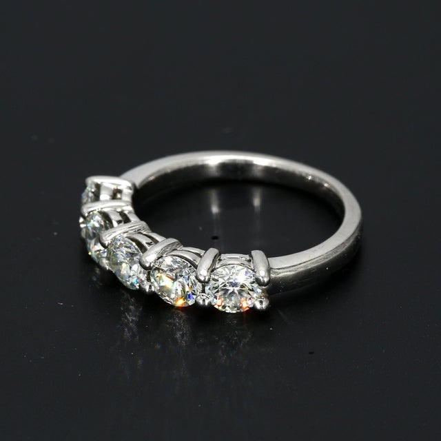 Silver 1.5ctw Natural Round Brilliant Diamonds in a Five-Stone Platinum Wedding Ring, Size 6.5 For Sale - Image 8 of 8