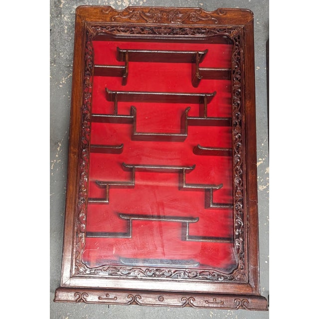 1970s Chinese Carved Hardwood Shadow Box Curio Display Cases,2 Pieces For Sale - Image 9 of 14