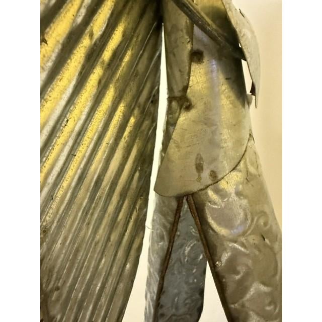 Large 21" Brutalist Folk Art Angel Candle Holder Lantern - Hand-Hammered Steel Drum For Sale - Image 12 of 15