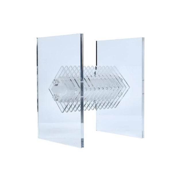 Transparent Clear Lucite Acrylic Pedestal Dining Table With Round Glass and Prism Center For Sale - Image 8 of 14