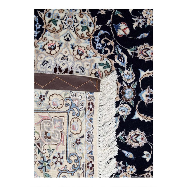Pasargad Navy Blue Persian Silk & Wool Nain For Sale - Image 4 of 5