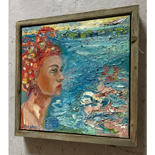 Wood Portrait of a Woman, Original Oil Painting, by Van Ness For Sale - Image 7 of 9
