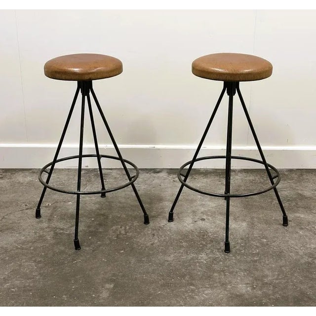 Black Vintage French Industrial Metal Frame Bar Stools, 1970s, Set of 2 For Sale - Image 8 of 13