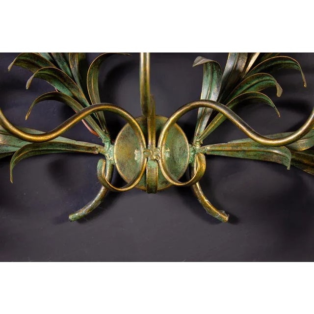 Large Italian Tole Leaves Wall Light with Colorful Porcelain Flowers, 1970 For Sale - Image 10 of 14