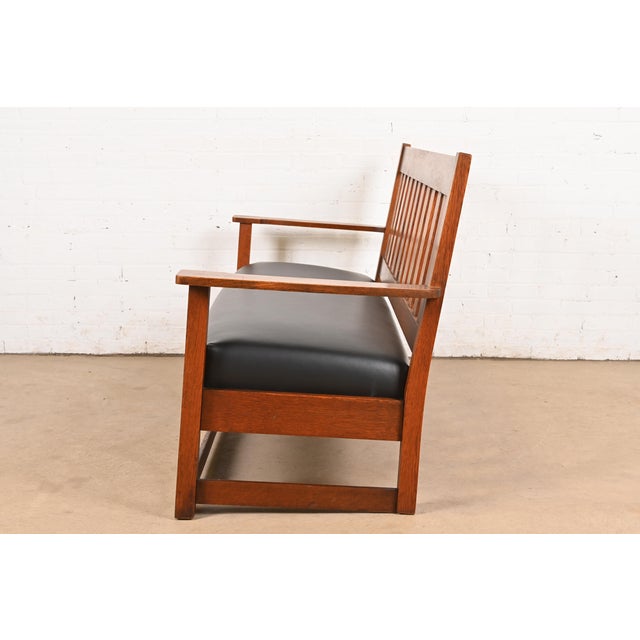 Brown Charles Stickley Antique Mission Oak Arts & Crafts Settle Sofa or Bench, Circa 1900 For Sale - Image 8 of 11