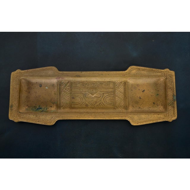 A gorgeous Art Deco or Arts & Crafts period gilt bronze pen tray in the "American Indian" pattern By Tiffany Studios...