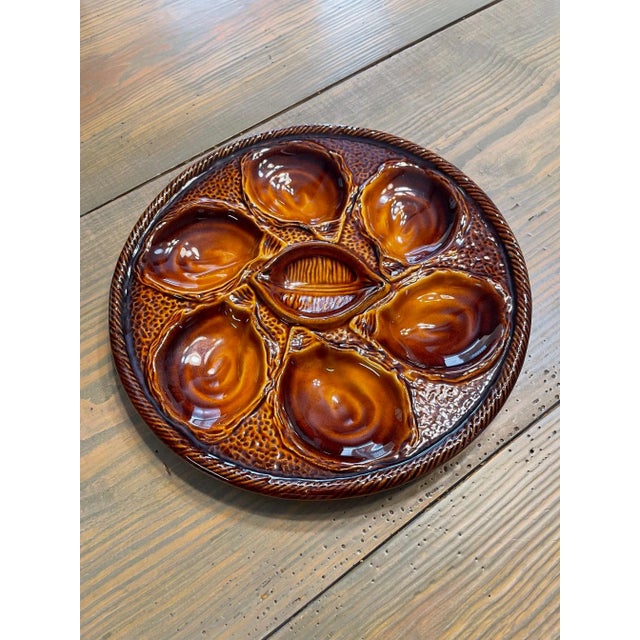 1960s French St Clement Majolica Honey Brown Oyster Plate For Sale - Image 14 of 14