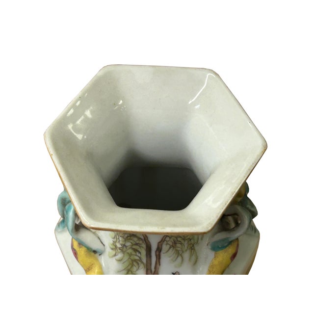 Chinese Scenery Graphic Hexagonal White Porcelain Art Vase 2 For Sale - Image 15 of 17