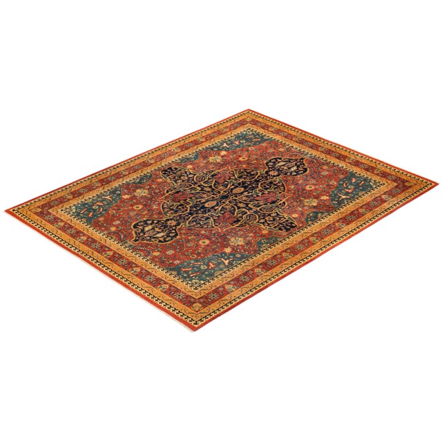 Burnt Orange Eclectic Collection Hand-Knotted Area Rug - Orange Collection 9' 1" x 12' 3" For Sale - Image 8 of 9