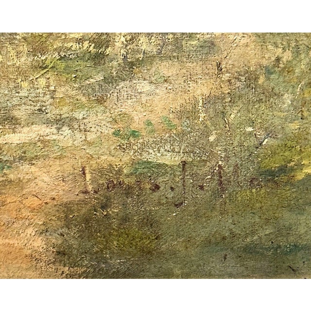 19th Century French Barbizon Style Pastoral Oil on Canvas Painting For Sale - Image 4 of 12