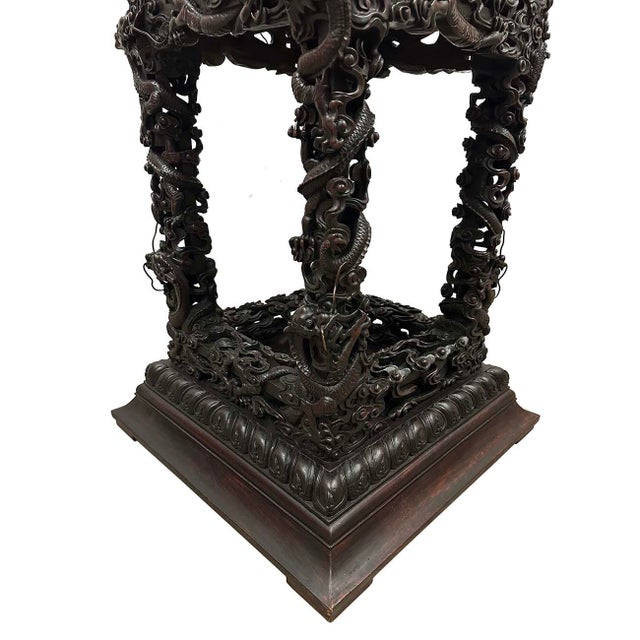 Early 20th Century Extraordinary Antique Carved Hardwood Dragon Stand For Sale - Image 4 of 12