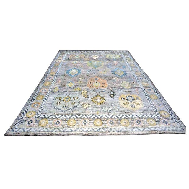 21st Century Turkish Oushak Wool 10x14 Slate Blue & Dark Oak Handmade Area Rug #1144093 For Sale - Image 4 of 11
