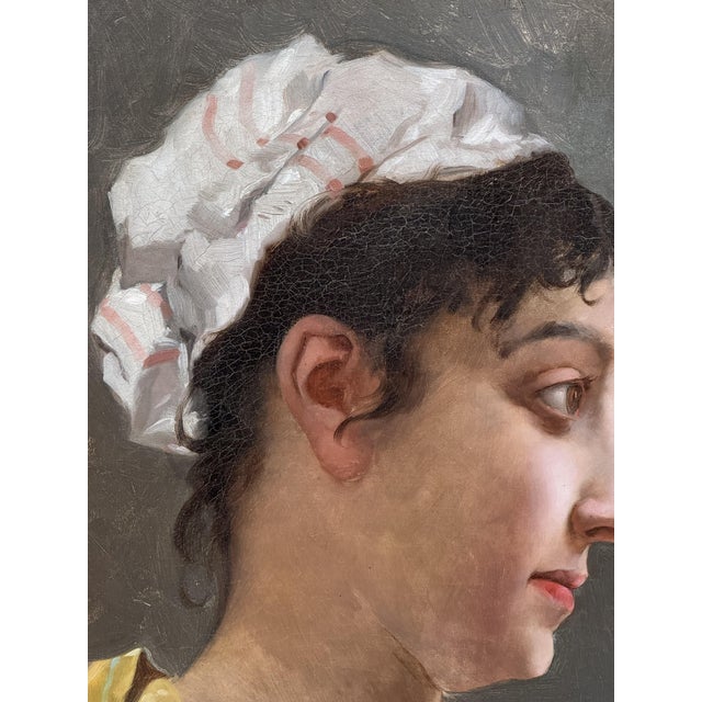 After Emile Pinchart, Profile Portrait of a Woman, 1800s, Oil Painting on Canvas, Framed For Sale - Image 8 of 12