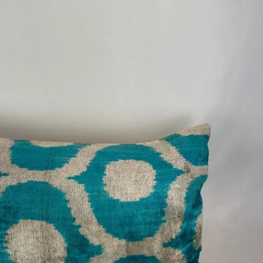Modern Turkish Modern Blue Velvet Silk Ikat Pillow Cover For Sale - Image 3 of 5