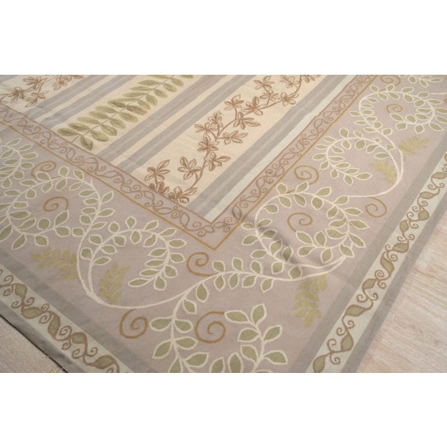 1980s 9x12 Vintage Aubusson Flat Weave Wool Rug, Lilac Grey Fern Stripe For Sale - Image 5 of 10
