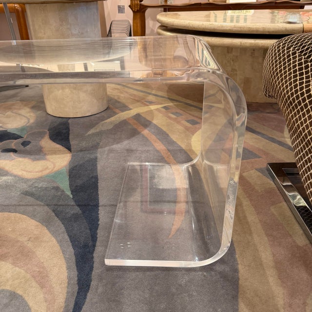 1970s Vintage 1970's 'Scroll' Waterfall Lucite Coffee Table For Sale - Image 5 of 6