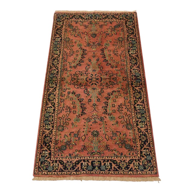 Fine Sarouk Rug 2’5” X 4’6” Pink Wool Traditional Hand-Knotted Oriental Carpet For Sale