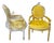 Baroque Golden Yellow Velvet Chair Set With Exquisite Gold Leaf Details For Sale