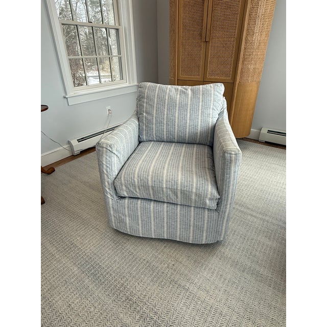 Wood Pair of Accent Swival Chairs With Washable Slip Covers For Sale - Image 7 of 11