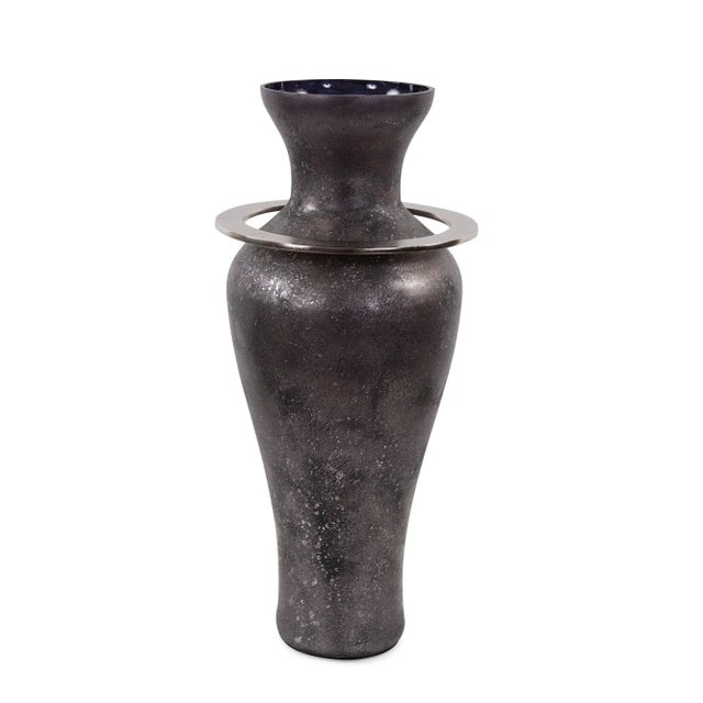 2020s The Black Ore Glass Vase with Metal Accent, Medium For Sale - Image 5 of 10
