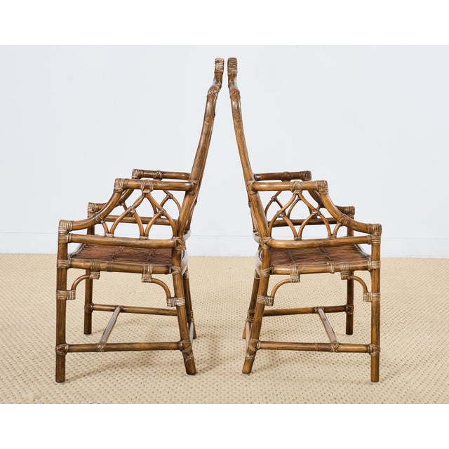 Coffee Set of Eight McGuire High Back Rattan Cathedral Dining Chairs For Sale - Image 8 of 12