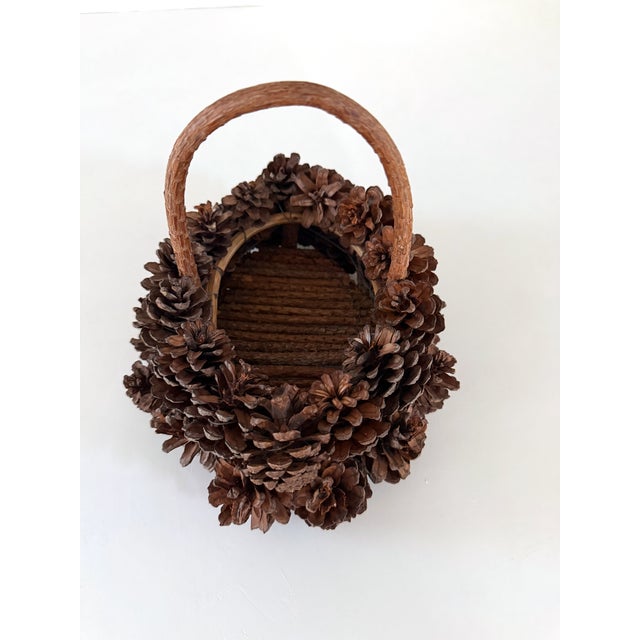 Brown Vintage Handcrafted Pinecone Basket For Sale - Image 8 of 11