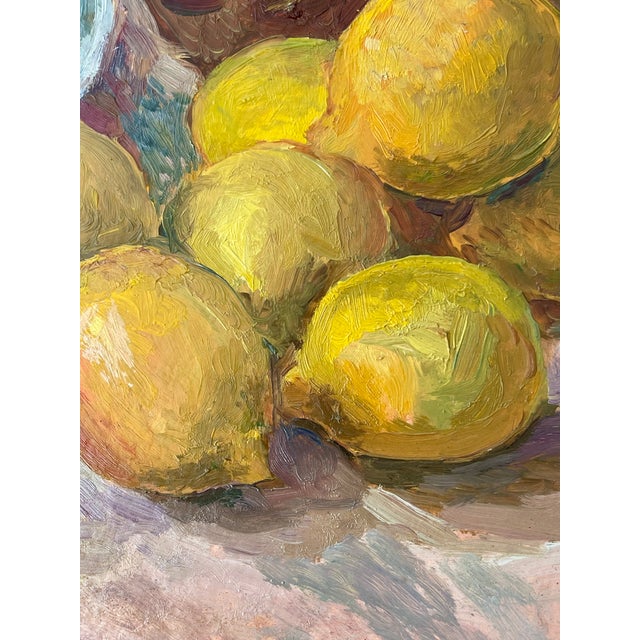 Vintage Oil Painting Still Life With Apples & Lemons, 1984 For Sale - Image 9 of 13