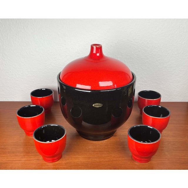 Mid-Century Modern West German Pottery Punch Bowl and Cups from Jasba, 1960s, Set of 7 For Sale - Image 13 of 18