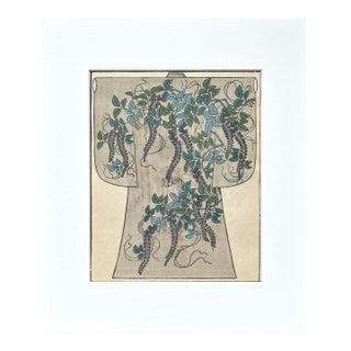 "Wisteria in Bloom" Antique 1886 Japanese Kimono Design Woodblock Print (With Mat) For Sale