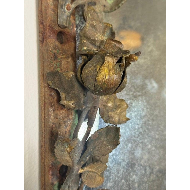 Antique Mid-Century Wrought Iron Mirror With Floral Motif For Sale - Image 14 of 16