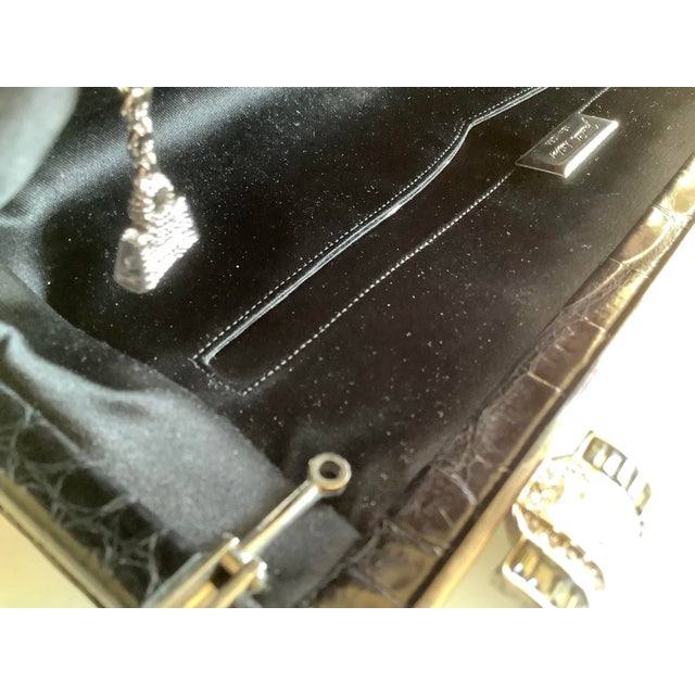 2004 Judith Leiber Alligator Leather Embossed Lucite Crystal Art Deco Baquette Evening Clutch ShoulderBag For Sale - Image 12 of 18