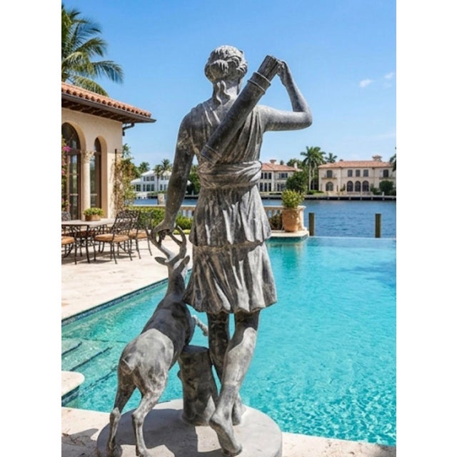 Classical Cast Iron Statue of Diana the Huntress With Stag For Sale - Image 10 of 12