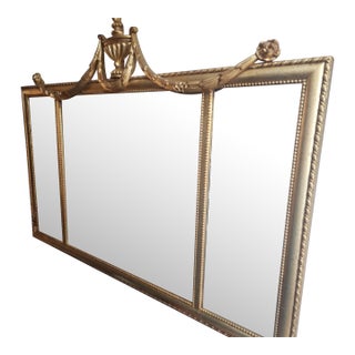 Grand Scale: Vintage Ethan Allen Federal Style Gilt Triptych Mantel Mirror For Sale