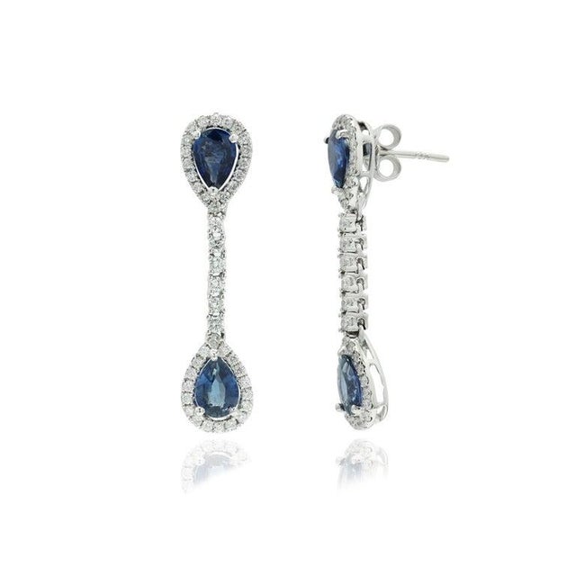 Art Deco Blue Sapphire Pear Drop Dangle Earrings Studded With Diamonds - 2 Pieces For Sale - Image 3 of 4