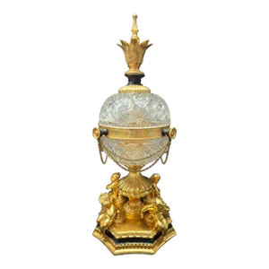 Mid-Century Crystal Globe Cherub Table Lamp