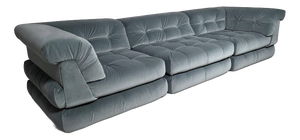 Mah Jong Sofa in Iced Blue Cotton Velvet by Roche Bobois, France, 1970s, Set of 9