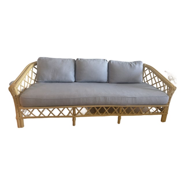 1986 Ficks Reed Distressed Bamboo Couch For Sale