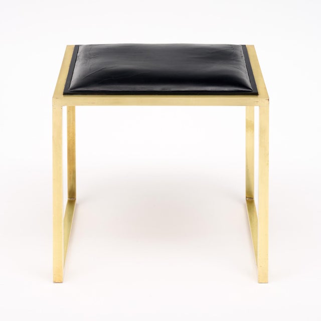 Metal Modernist, French Vintage Stools, Brass and Leather For Sale - Image 7 of 9