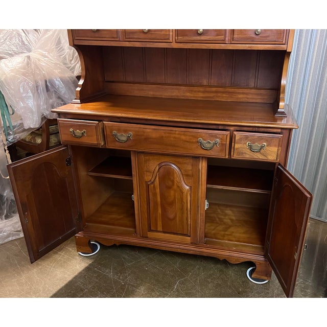 American 1960s Drexel Heritage Mid-Century Buffet and Hutch in Solid Cherry For Sale - Image 3 of 8