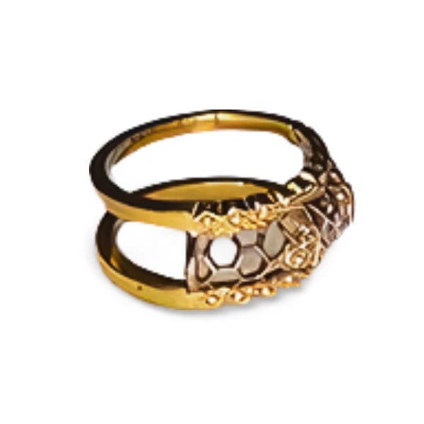 Beautiful 18K Yellow Gold Hidalgo Designer Heart Jacket Band featuring 34 brilliant round diamonds in an openwork heart...