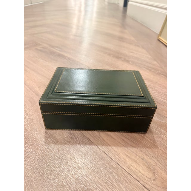 Classic Dark Green Leather Gentleman's Valet Box | Stitched Leather Keepsake & Desk Storage Case For Sale - Image 4 of 5