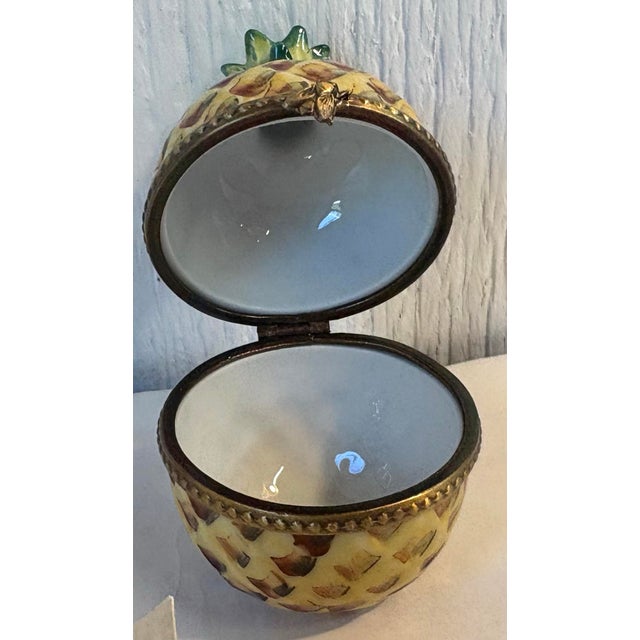 Mid 20th Century Hand Painted Limoges Trinket Box in Shape of Pineapple For Sale - Image 5 of 7