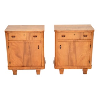 Swedish Art Deco Walnut Nightstands, 1930, Set of 2 For Sale