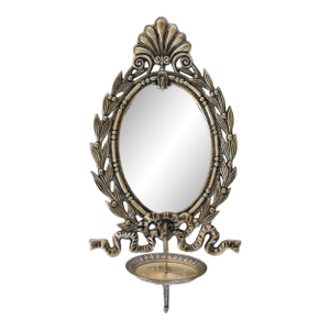 Vintage Ornate Silver Tone Mirror Candle Wall Sconce