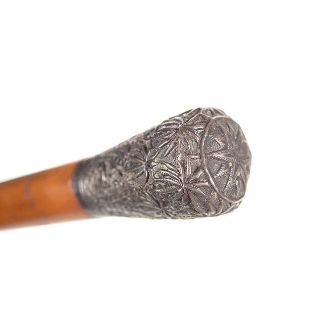 19th Century Silver Repousse Handle Walking Stick For Sale - Image 4 of 7