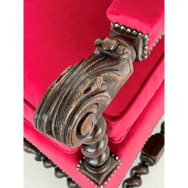 Italian Baroque Throne Armchair in Walnut and Velvet, 1890s-1900s For Sale - Image 13 of 18