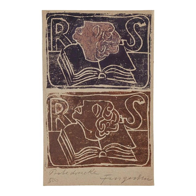 Michel Fingesten - Ex Libris Rs - Original Woodcut - Early 20th Century For Sale