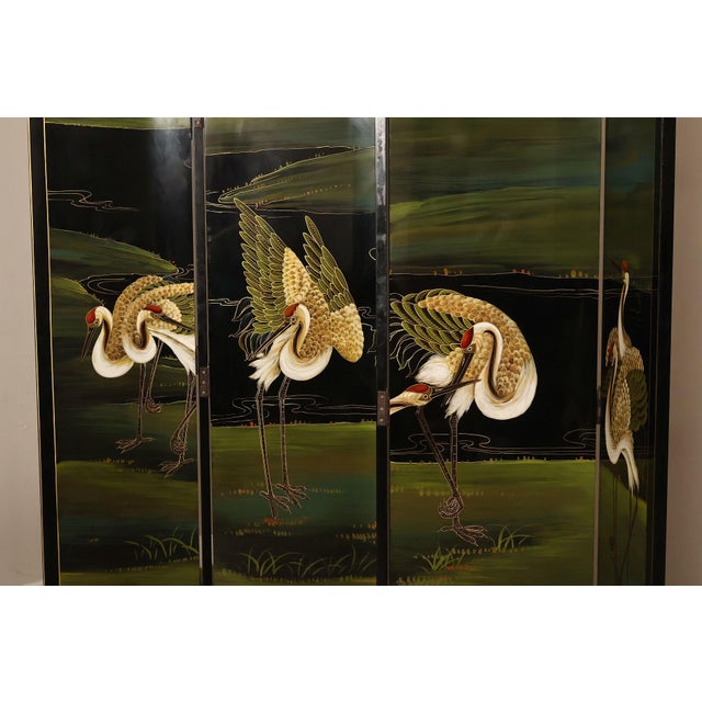 Japanese Style Hand Painted Lacquered Six-Panel Room Divider For Sale - Image 15 of 18