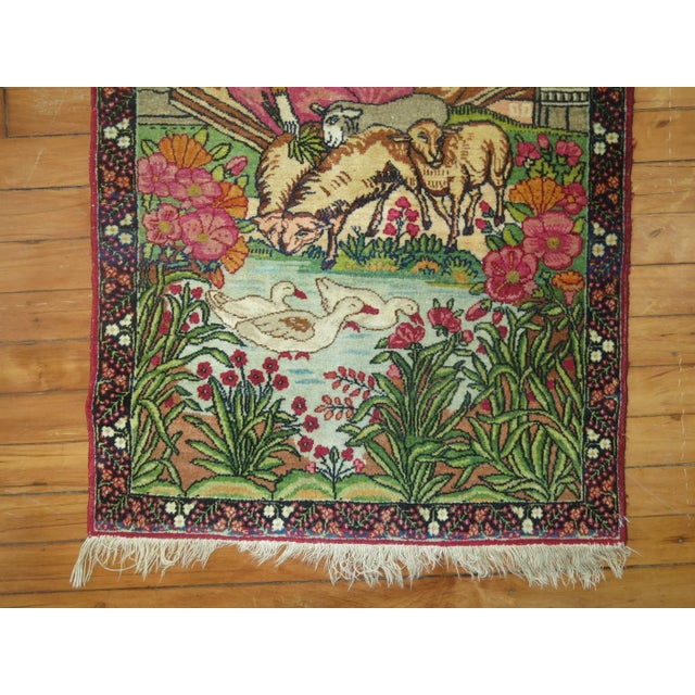 Early 20th Century Zabihi Collection Pictorial Lavar Kerman Rug Mat - 2' x 2'8" For Sale - Image 4 of 7
